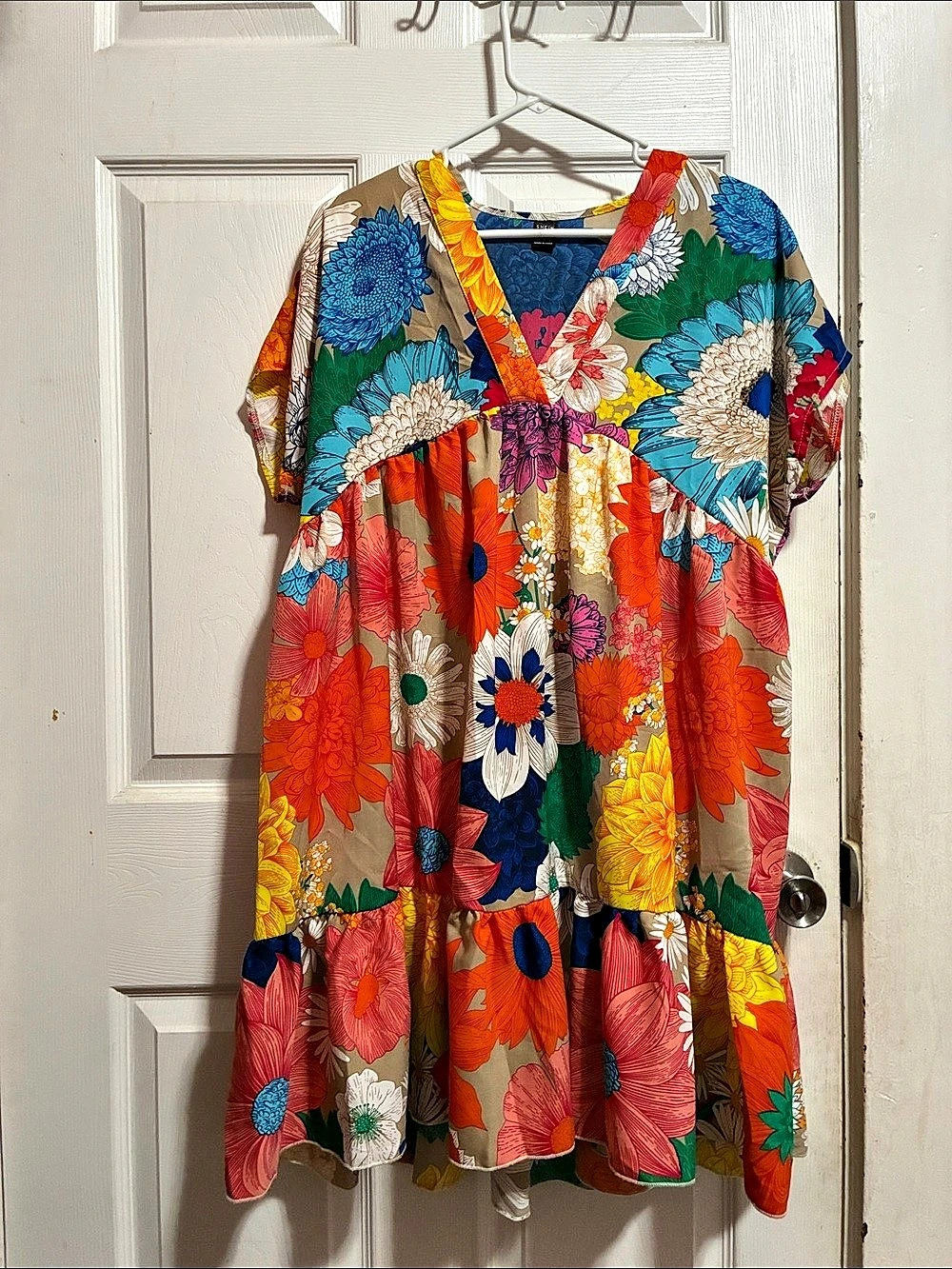SHEIN Floral Mini Dress Orange & Blue Medium Like New